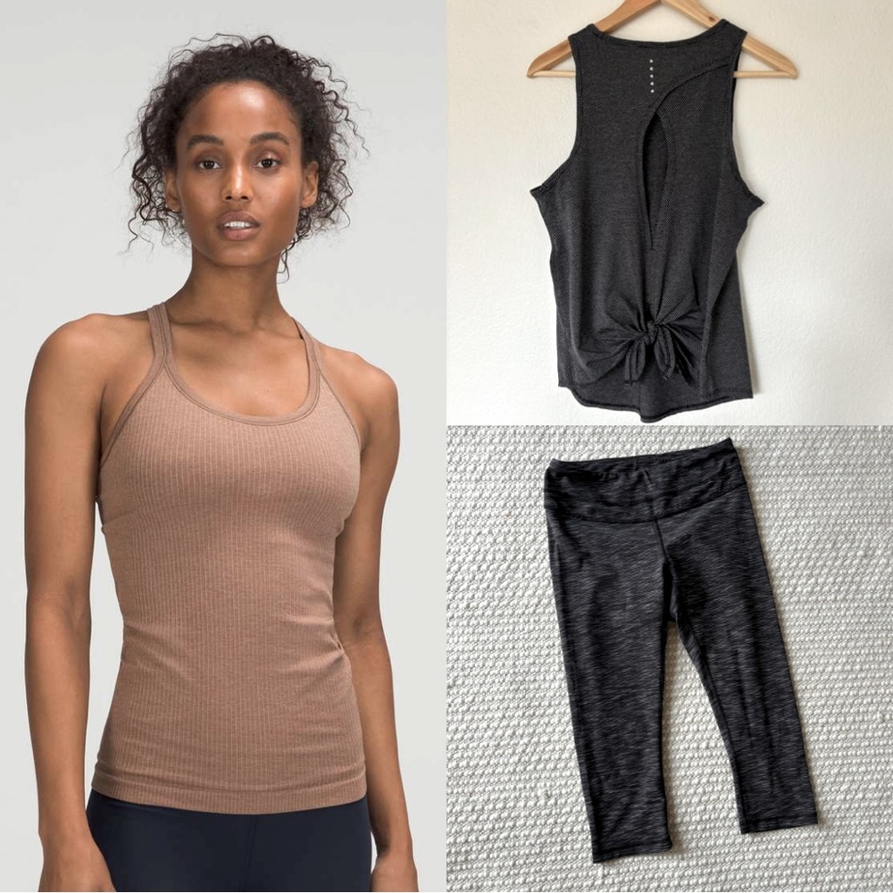 Bundle: XS Small 2 Lululemon Ebb To Street Ribbed Racerback Bra Tank Leggings